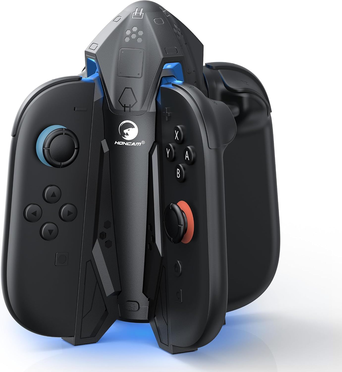 HONCAM Charging Dock for Nintendo Switch 2 Joy-con with 7 Cool RGB Light, Switch 2 Accessories 4 in1 Joycons Charger with a USB Type-C Cord,Black