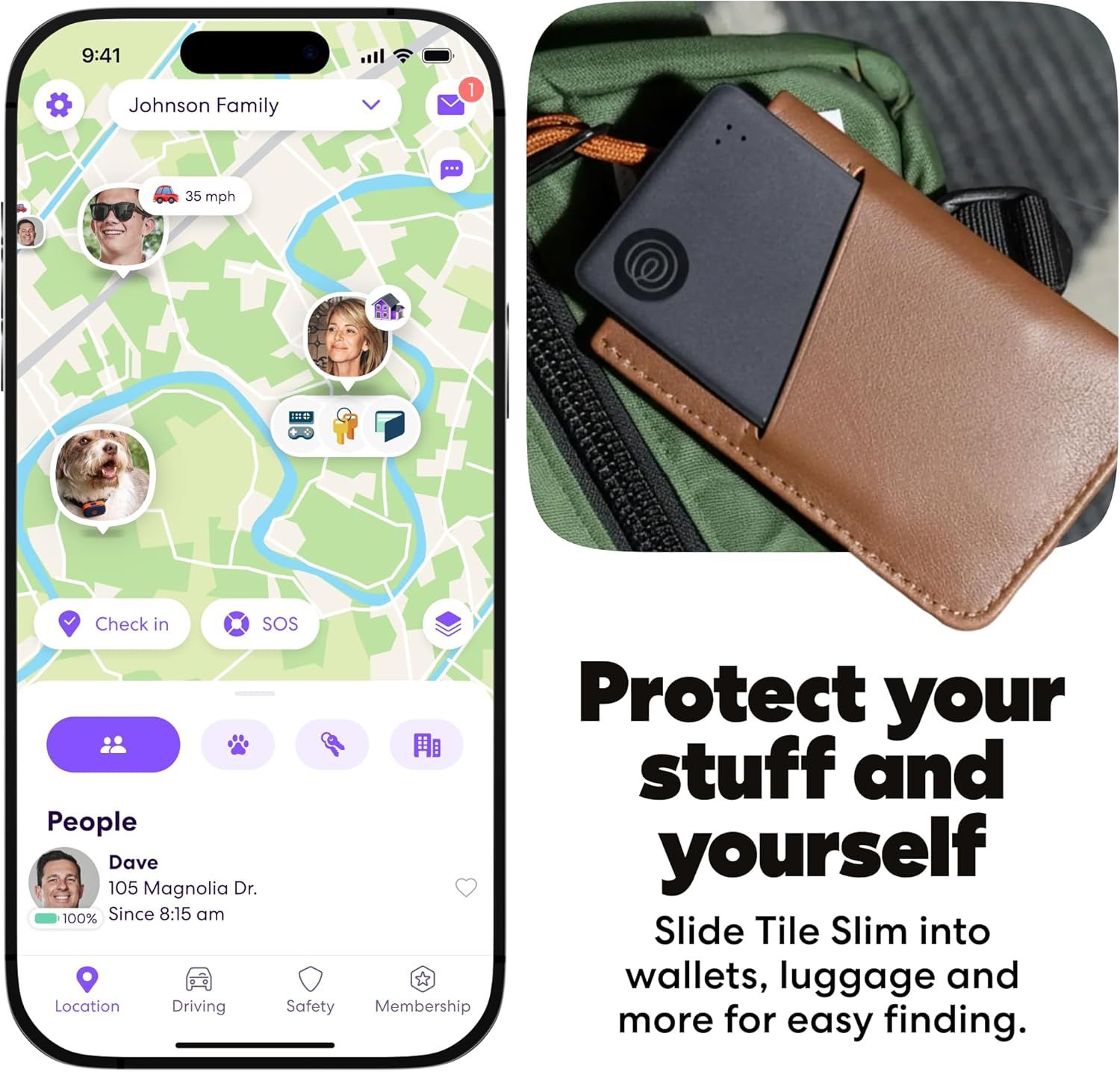 Life360 Tile Slim - Wallet Finder, Bluetooth Tracker and Item Locator for Luggage Tags, Passports and More. Both iOS and Android Compatible. Phone Finder. 2-Pack (Black)
