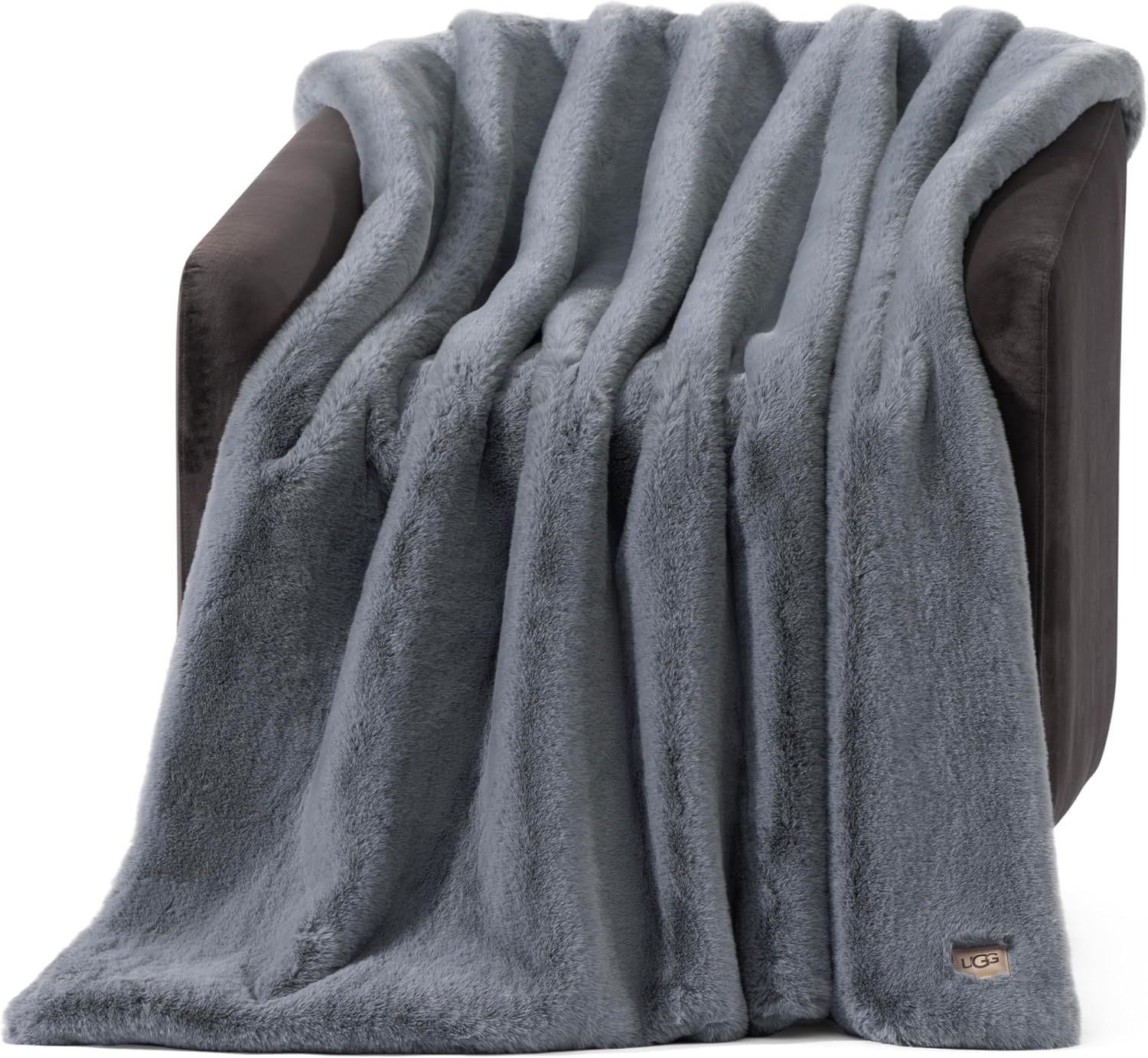 UGG Euphoria Throw Blanket, Plush Faux Fur Blanket, 50\\ x 70\\, Grey Blue | Reversible Fluffy Faux Fur to Ultra Soft Microfiber, Ultra Plush, OEKO-TEX Compliant, Machine Washable, All-Season Décor