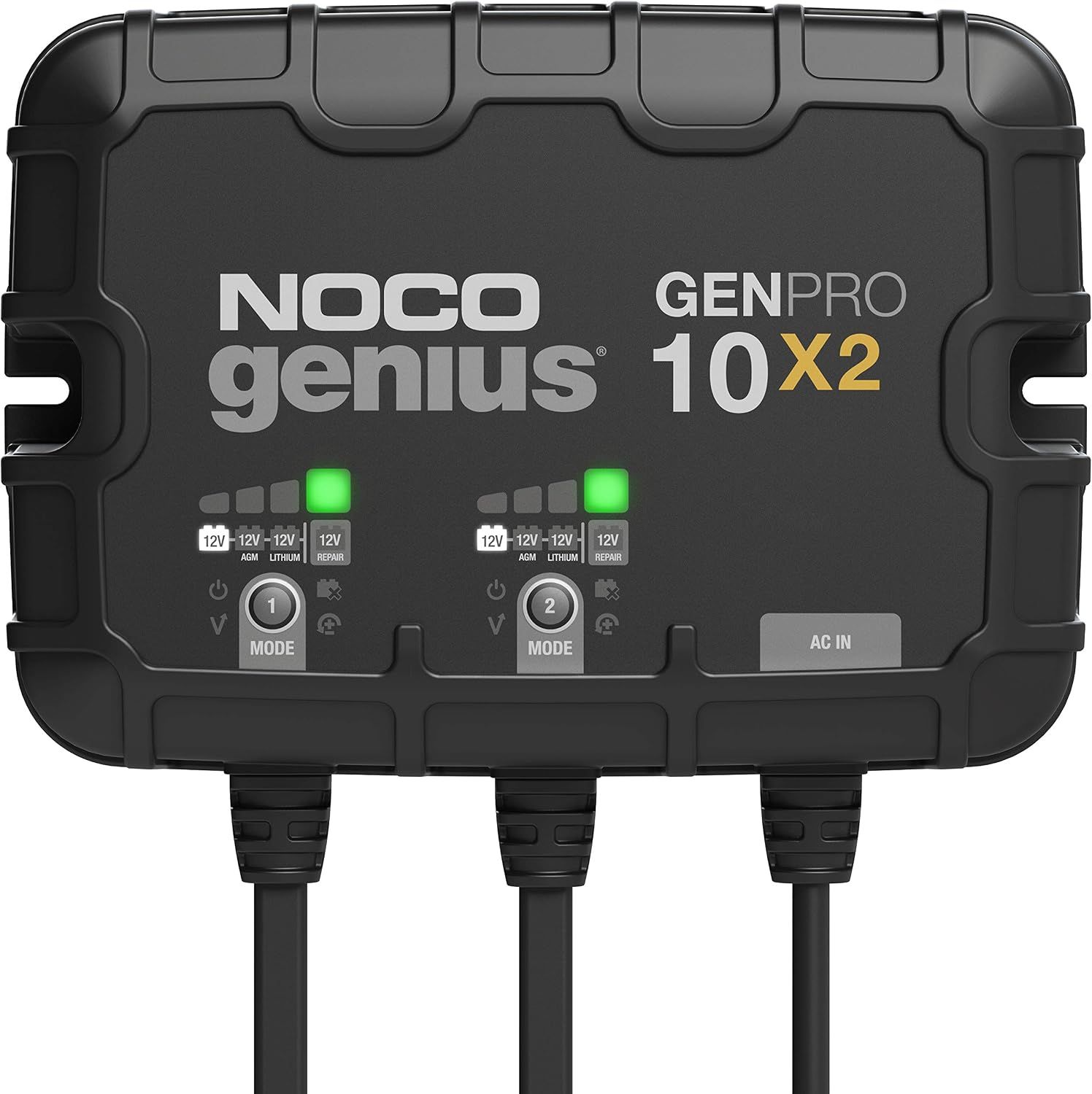 NOCO Genius GENPRO10X2: 2-Bank, 20A Onboard Battery Charger - 10A Per Bank, 12V Waterproof Marine Charger with Overcharge Protection & Temperature Compensation – for Lead-Acid & Lithium Batteries | Charges 2 Batteries at Once, IP68 Waterproof, Overcharge