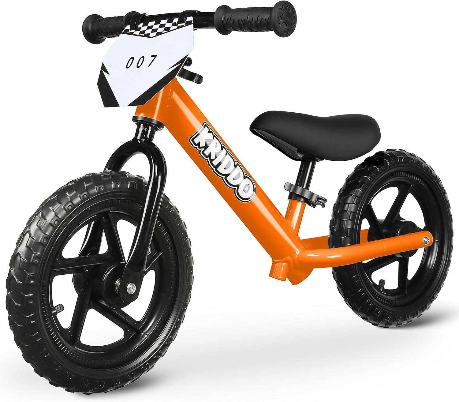 KRIDDO Toddler Balance Bike 2 Year Old, Age 24 Months to 5 Years Old, 12 Inch Push Bicycle with Customize Plate (3 Sets of Stickers Included), Steady Balancing, Gift Bike for 2-3 Boys Girls, Orange