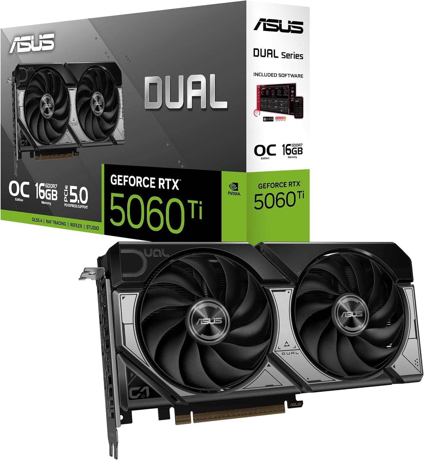 ASUS Dual GeForce RTX 5060 Ti 16GB GDDR7 OC Edition (PCIe 5.0, 16GB GDDR7, DLSS 4, HDMI 2.1b, DisplayPort 2.1b, 2.5-Slot Design, Axial-tech Fan Design, 0dB Technology, and More)