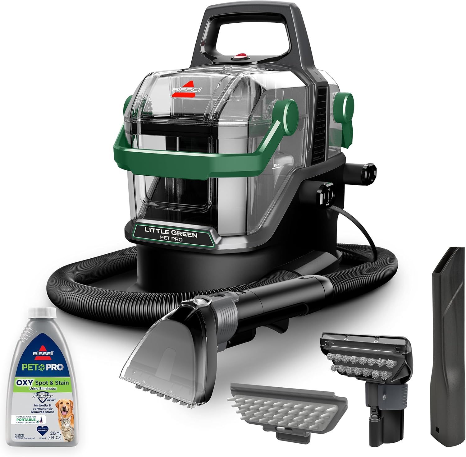 BISSELL Little Green Pro Portable Deep Cleaner for Carpet, Upholstery and Auto Interiors, Strongest Suction, Self-Cleaning Tough Stain Tool, Pet Hair Removal Tool, Extra-Large Tank, 3909B