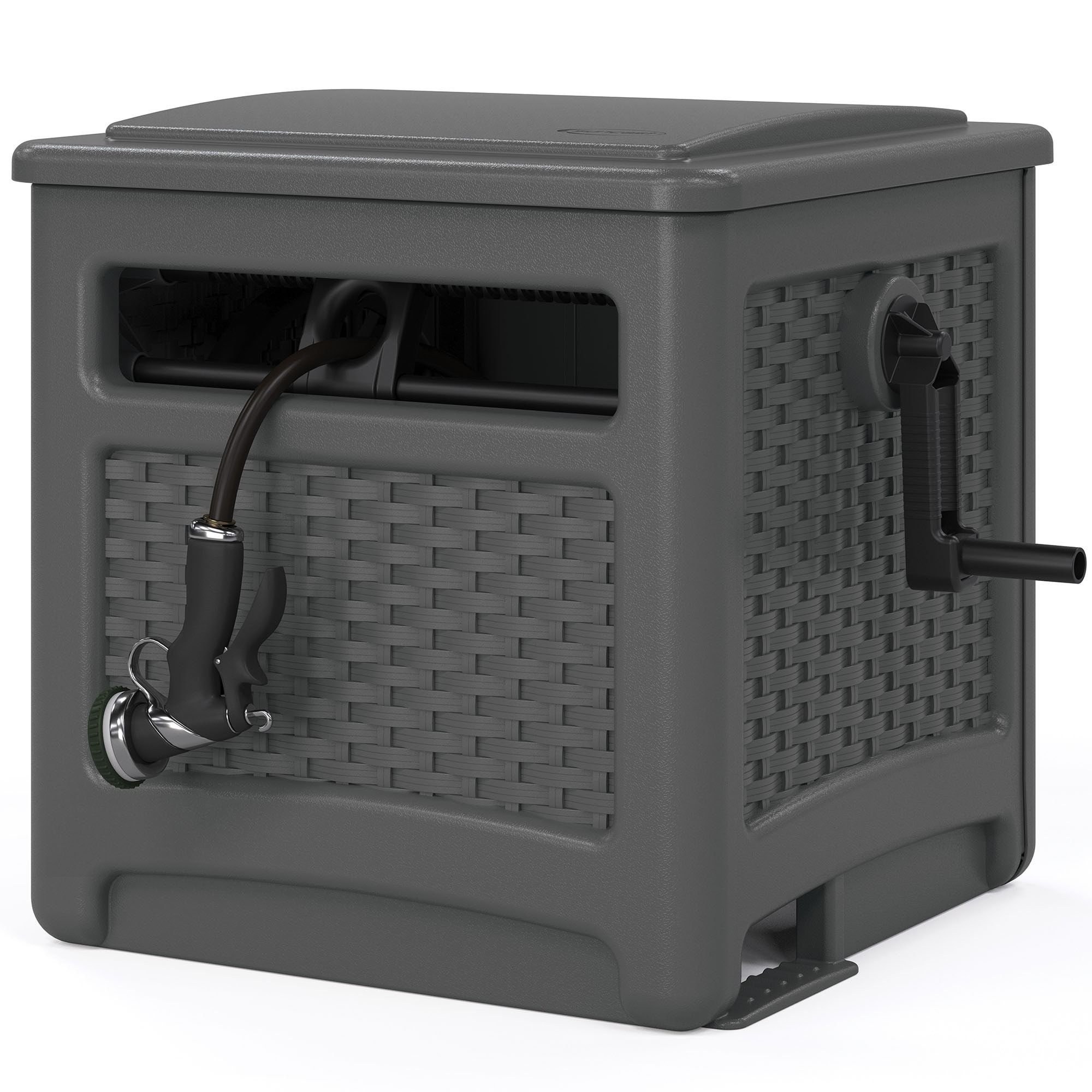 Suncast Wicker Hideaway Plastic 225-ft Container Hose Reel