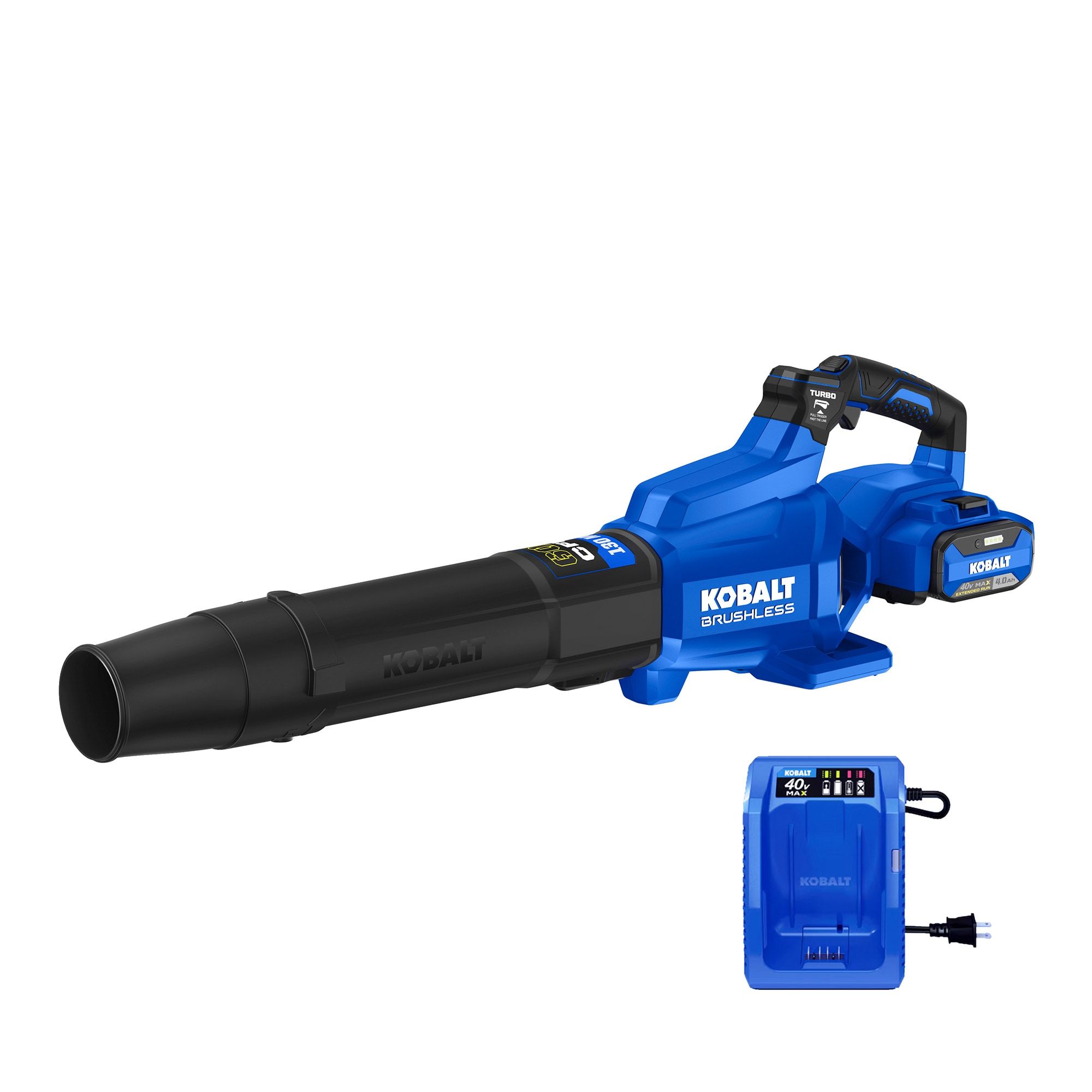 Kobalt 40-volt 600-CFM 130-MPH Battery Handheld Leaf Blower 4 Ah Battery Included Charger Included