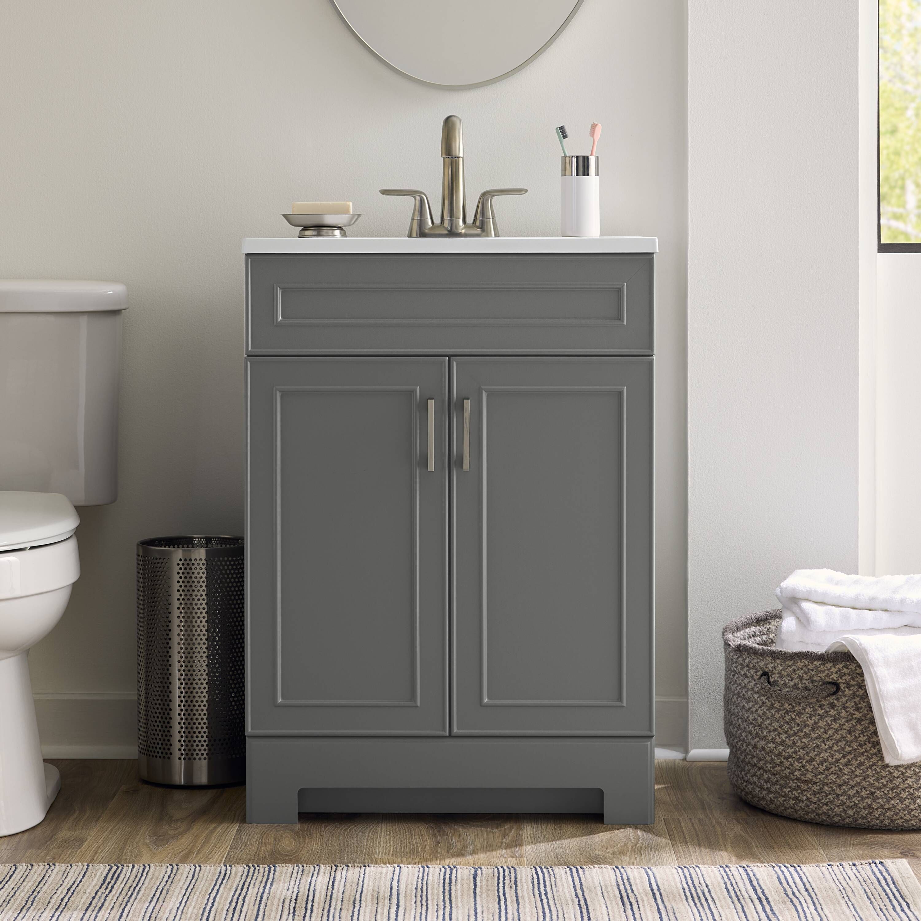 Style Selections Esterbrook 24-in Dark Gray Single Sink Bathroom Vanity with White Cultured Marble Top (Fully Assembled)