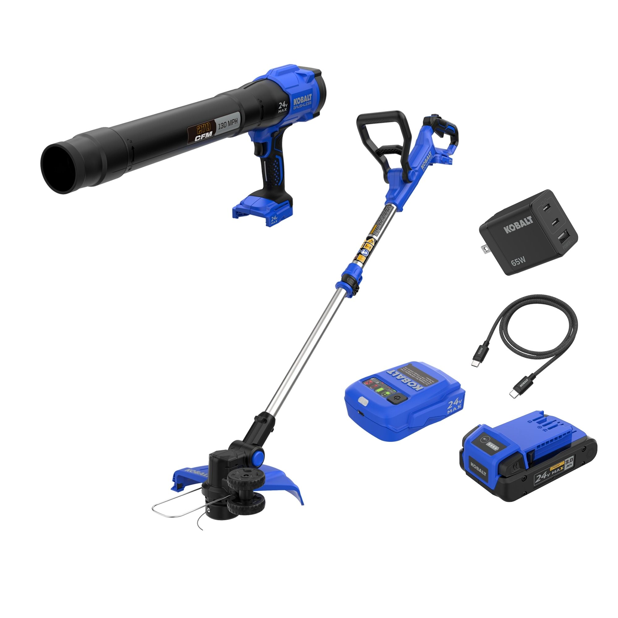 Kobalt 24-volt Cordless Battery String Trimmer and Leaf Blower and Combo Kit 3 Ah (Battery Included) (Charger Included)