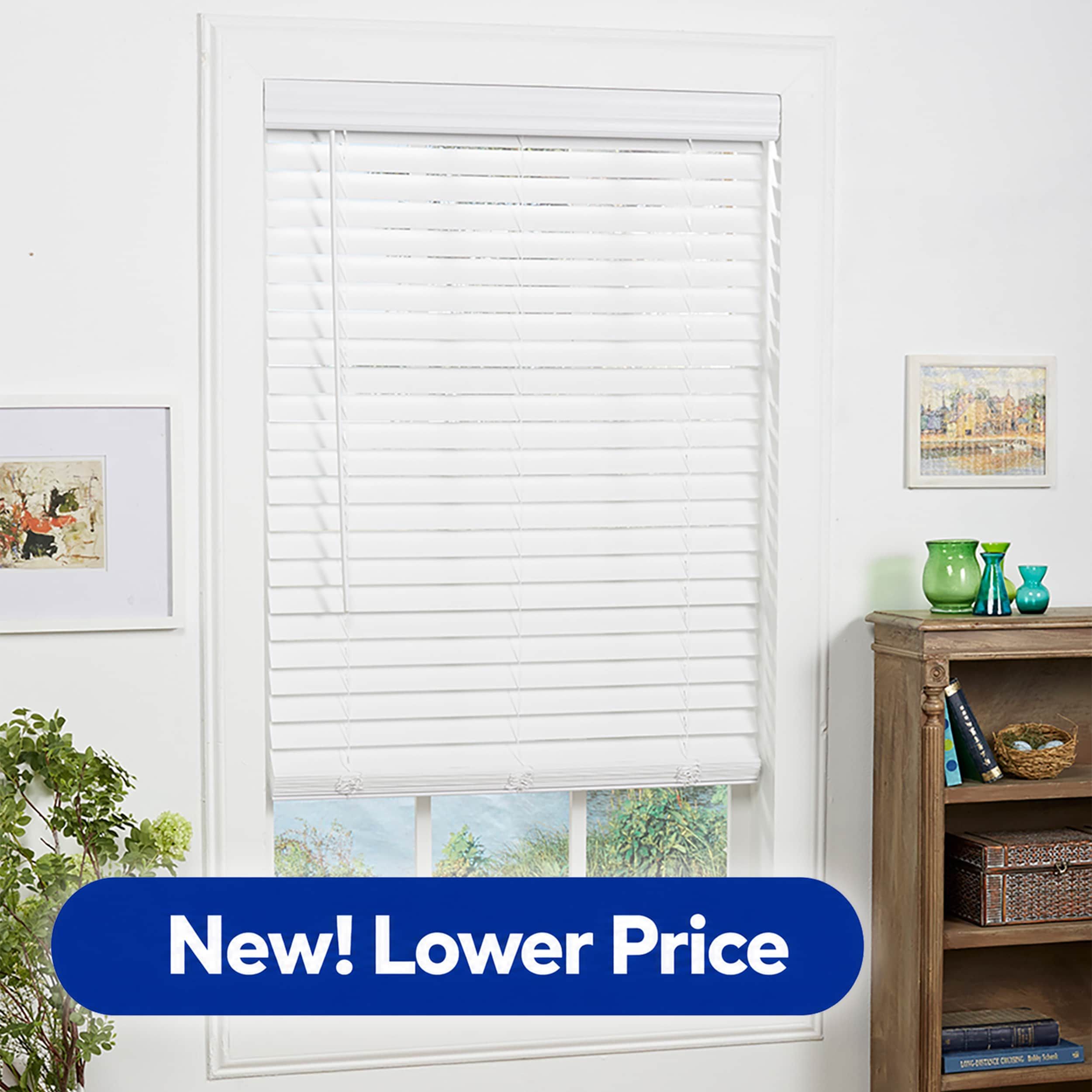 allen + roth Trim at Home 2-in Slat Width 34-in x 72-in Cordless White Faux Wood Room Darkening Horizontal Blinds