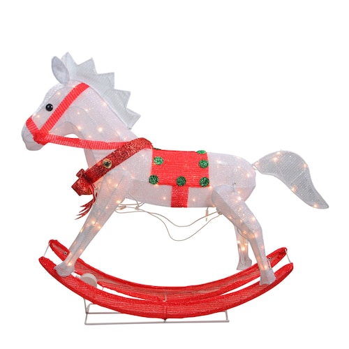 Northlight 36 White and Red Lighted Glistening Rocking Horse Christmas Yard Art Decoration